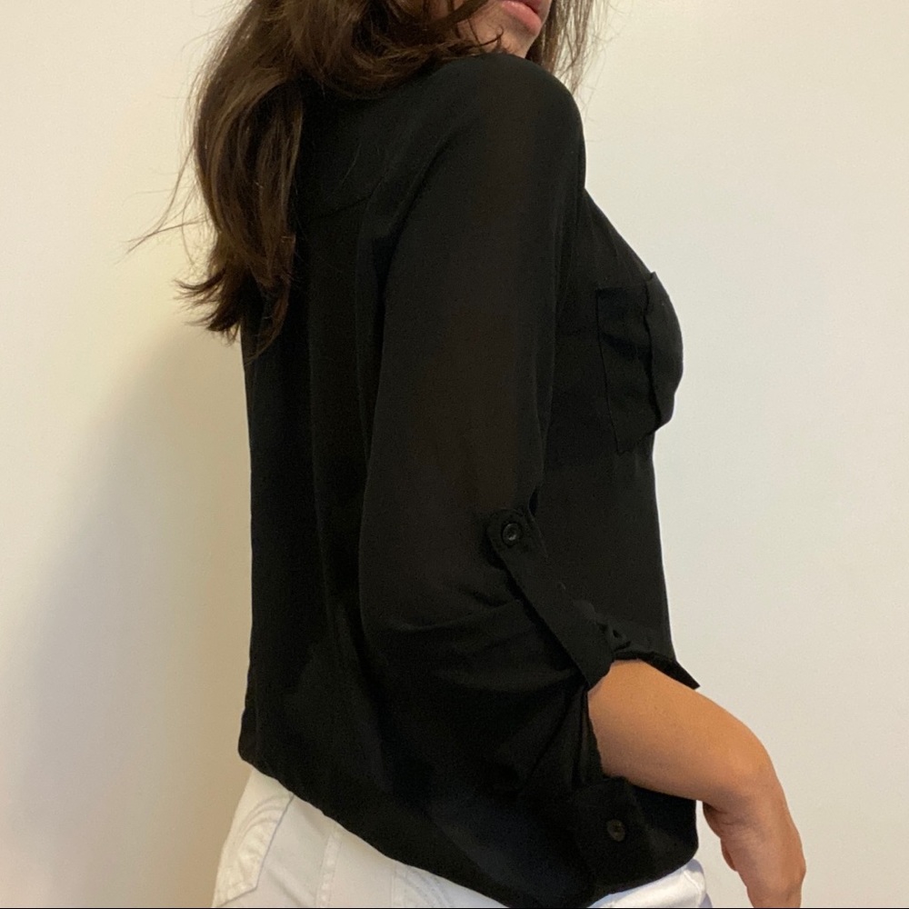 Silk see through mesh black button down